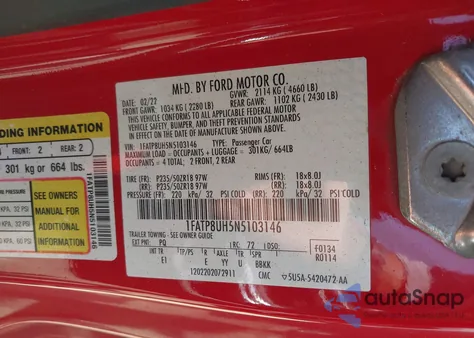 2022 Ford Mustang Ecoboost Premium z USA, uszkodzony, nr VIN 1FATP8UH5N5103146